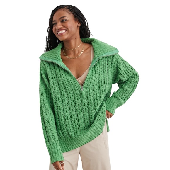 aerie Sweaters - Aerie Green Cable Car Quarter Zip Sweater Size XS